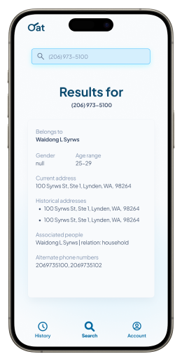 Screenshot of offender address search feature of mobile app